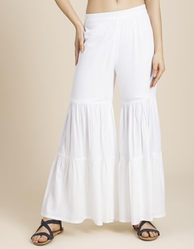 Printed Tiered Palazzo Women Pant, Wide Leg Elastic Waist Viscose Pant2