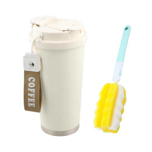 Kaslaider Termo 520ml, Taza Térmica Anti-Fugas para Llevar, Termo con Cuerpo de Acero 316 y Liner Cerámico, Pajita y Colador, Mantiene Caliente 9h Frío 15h, Taza Térmica Khaki