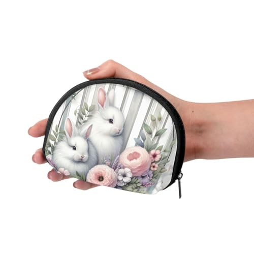 Portable Coin Purse Happy-Easter-Rabbits-Floral Mini Zippered Money Pouch Card Holder3
