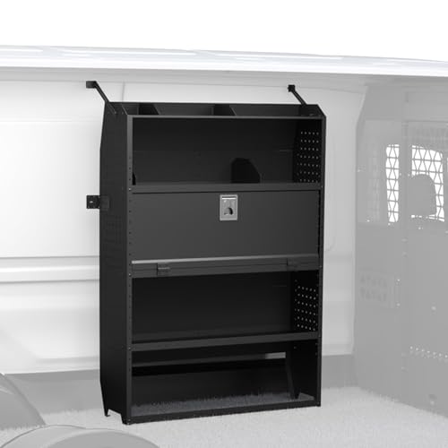 MELIPRON Cargo Van Shelves with Lockable Door Kits Fit for Transit, Promaster, Chevy Express, Sprinter Mid/High Roof, Adjustable Heavy‑Duty Steel Van Shelving with Hooks, 42''W x 60''H x 13''D