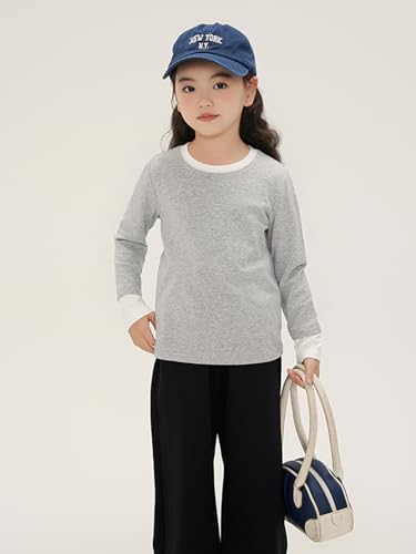 Image of 2026 Premium Girls Long Sleeve T-Shirt, Two-Tone Crew Neck Top with Contrast Cuffs
