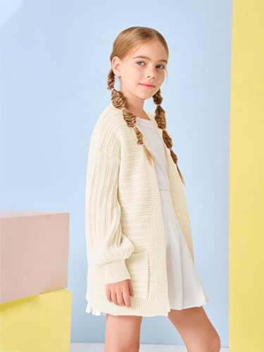 Image of Haloumoning Kids Girls Open Front Cardigan Sweaters Long Sleeve Cable Knit Fashion Clothes with Pockets 5-14 Years