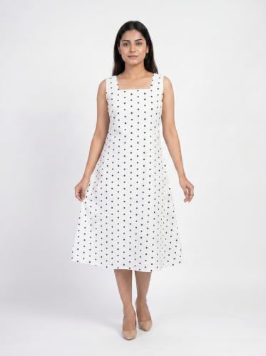 Image of Women's Printed Midi Dress, Square Neck, Sleeveless, A-Line Fit, Casual Summer Wear