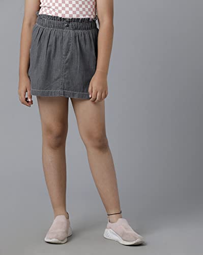 Image of Under Fourteen Girls Pullon Denim Skirt | Skirt for Girls | Woven | 14-15 Yrs(Grey)