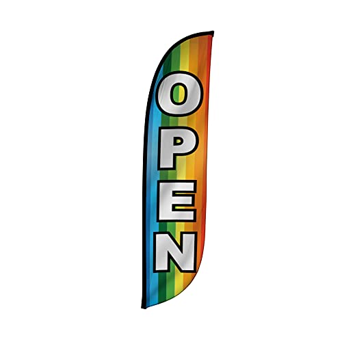 LookOurWay Feather Flag Banner - 12 Feet Tall Advertising Sign Swooper Flag Only, No Poles - Grand Opening Flags - Open Rainbow (10M1200272)