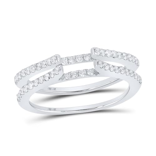 Jewels By Lux 14K White Gold Womens Round Diamond Ring Guard Wrap Solitaire Enhancer 1/2 Cttw In PavŽ Setting with natural round shape white diamond