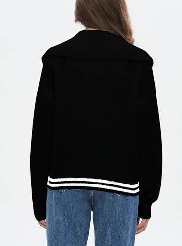 Image of Ladyful Stripped Cardigan for Women Lapel Button Down Open Front Sweater Long Sleeve Knit Outerwear