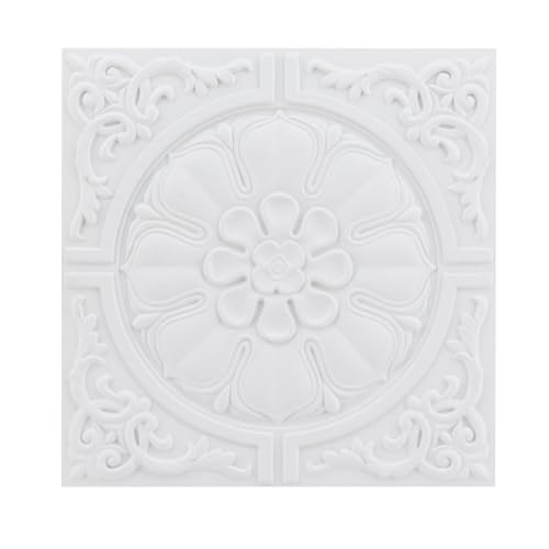 Wealrit Square PU Ceiling Medallion Ceiling Fan Light Covers White Flower Lighting Medallion Decorative Plate for Light Fixtures and Fans Chandeliers Lampshade Decor - Type 03