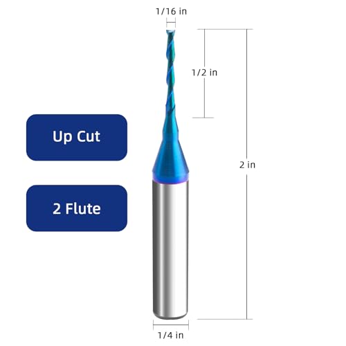 Image of Upcut Solid Carbide Spiral Plunge Router Bit 1 /4 Shank 1 /16 inch Cutting Diameter CNC Carbide Router Bit with Nano Blue Coating for Cutting,Grooving,Trimming and Engraving