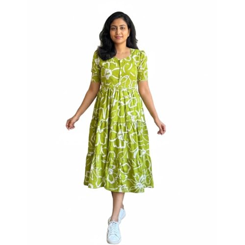 Image of ROYALICA Women's Pure Cotton Maxi Midi Dress Western Dress for Women Elegant Floral Printed Long Dresses | Soft & Breathable Fabric | Casual Trending Dress for Women