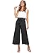 FANCYINN Womens 2 Piece Crop Pants Set V Neck Tank Wide Strap Tops High Waisted Cropped Paper Bag Pants with Belt Black XS
