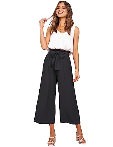 FANCYINN Womens 2 Piece Set V Neck Tank Wide Strap Tops High Waisted Cropped Paper Bag Pants with Belt3