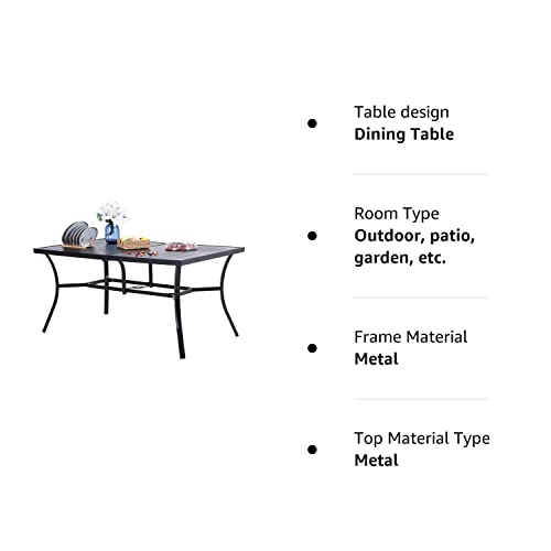 Phi Villa Metal Patio Dining Table Steel Rectangular Outdoor Table, Weather-Resistant Table With 1.9" Umbrella Hole For Lawn Backyard Garden, Black #TOP7