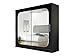 Kleiderschrank mit Spiegel London VIII, Schwebetürenschrank, Schiebetürenschrank, Modernes Schlafzimmerschrank 180x215x58cm, Garderobe, Schlafzimmer (Schwarz)