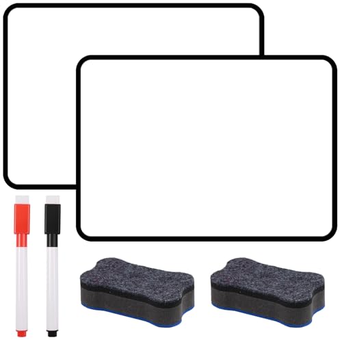 2 Piezas Pizarra Blanca Pequeña 30x21cm, Pizarra Borrable con 2 Rotuladores y 2 Borrador Pizarra Blanca, A4 Mini Pizarra Blanca de Borrado en Seco de Doble Cara para el Hogar, la Escuela y la Oficina