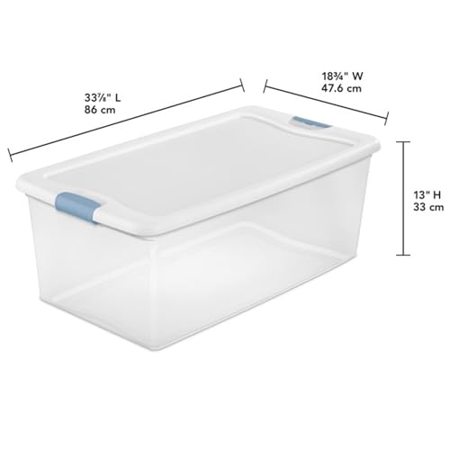 Image of Sterilite 106 Quart Latching Box, Clear Plastic Storage, White, 6 Pack | Heavy-Duty and Stackable Plastic Containers with Latches for Closet, Cabinet, Bedroom, Bathroom and Dorm Room Organization