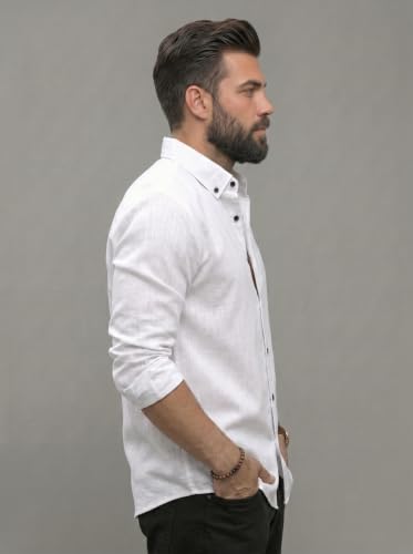 Image of NexaFlair Men's Regular Fit Solid Pattern Laffer Cotton Shirt with Long Sleeve Collared Neck Standard Length and Button Down Closure Type | Mens Casual Shirts | Man's Formal Shirts