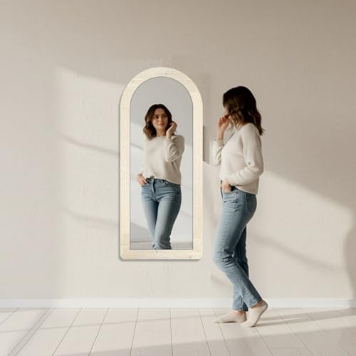 Image of Creative Arts n Frames 18x42 inch Long Wooden Irregular Curve Zigzag Shape Wall Hanging Wall Mount Full Length HD Mirror Home Decor Items (Highland Pine Arch 18x42 inch Mirror)