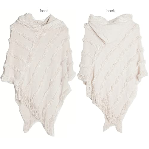 Women's Travel Shawl Wrap Poncho Cape for Fall Winter Hooded Cloak Solid Poncho with Tassels2
