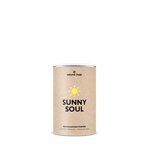Natural Mojo Sunny Soul - Shake fitness (150 g) - boisson avec super-aliments précieux - délicieuse boisson vitaminée en poudre facilement soluble - goût mangue Cover