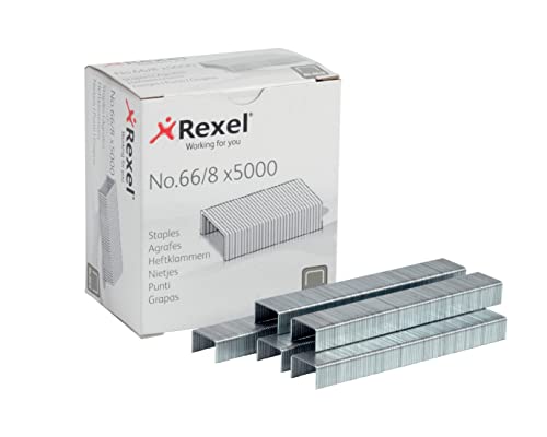Rexel No.66/8 mm Heavy Duty Staples, For Stapling up to 40 Sheets, Use with the Rexel Giant and Goliath Staplers, Box of 5000, 6065,Silver
