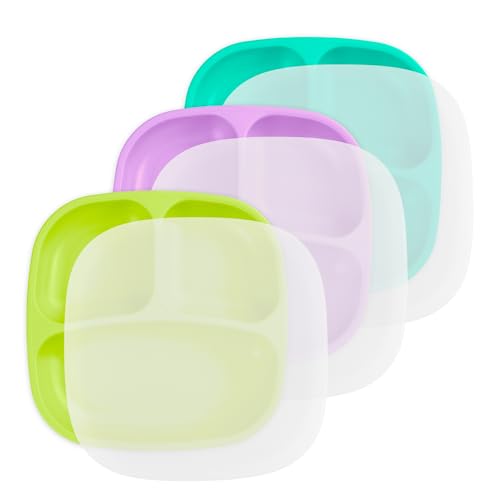 Image of Re-Play Divided Toddler Plates Set of 3 - Deep-Walled 3 Compartment Kids Plates for Picky Eaters - Dishwasher & Microwave Safe - BPA-Free - Made in USA, Mermaid