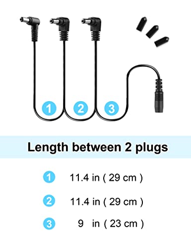 Mr.power Guitar Effects Power Supply Adapter 9V Dc 1A (1000Ma) With Daisy Chain Cord Cable Free Insulated Cap (9V Adapter + 3 Way Cable) #TOP3