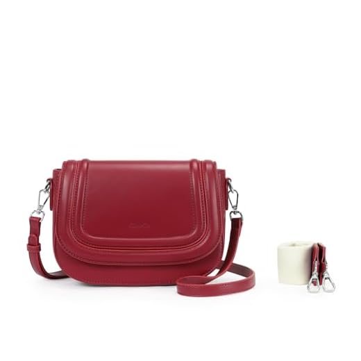 CLUCI Bolsas pequenas para mulheres modernas, bolsa de ombro de couro vegano, bolsas transversais para mulheres com 2 alças de ombro, Vermelho, Tendência