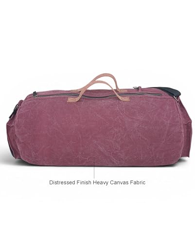 Image of The House of Tara Canvas Travel Duffle Bag | 25 litres | Sports Duffel | Gym Bags | for Men and Women |Adjustable Broad Strap | Airline Carry-On Luggage | Quick Access Pockets (Vintage Wine)