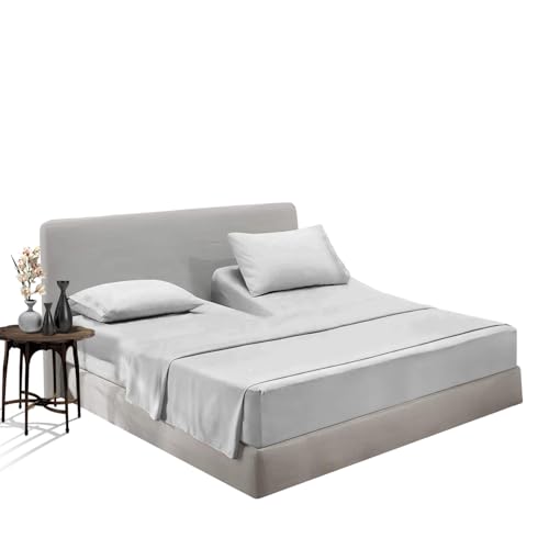 SGI Bedding Juego de sábanas de 32 pulgadas, tamaño King, con parte superior dividida, 100 % algodón egipcio, 1000 hilos, sábana superior flexible para cama ajustable, juego de 4 piezas, bolsillo