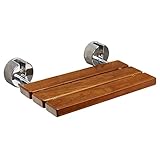 Clevr 20' Teak Wood Modern Folding Shower Seat Bench, Clear Coated for Protection and Premium Smooth Finish, Medical Wall Mount Foldable Fold Up Chair Bathroom Stool Foldaway Shower Seating