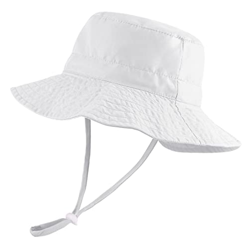 LACOFIA Sombrero de Sol para bebé niño Ajustable Gorro Verano de Pescador para niños ala Ancha para Exteriores/natación/Playa/Piscina Blanco 3-7 años