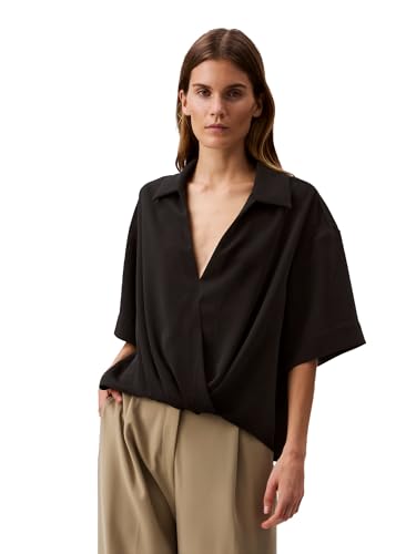 Calvin Klein Women's Crepe Printed Wrap Top Black