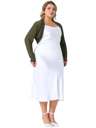 Image of Agnes Orinda Plus Size Mesh Crop Cardigans for Women Long Sleeve Open Front See Through Sheer Bolero Shrug Top