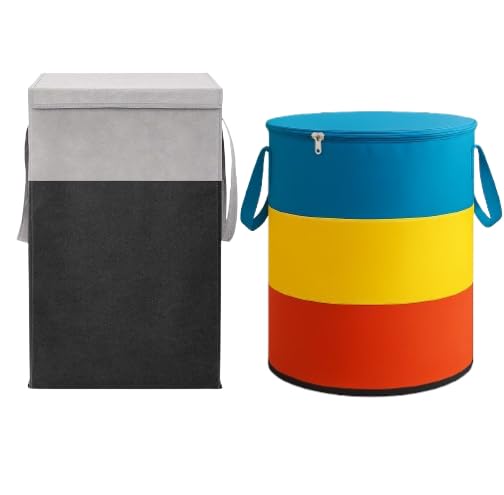 75L Laundry Basket - Non Woven Cloth Bin Bag for Clothes Storage - Freestanding Organizer (Blue) Basket for Clothes with Lid Laundry Bag Foldable Laundry Bag for Clothes (1, black and maltie)