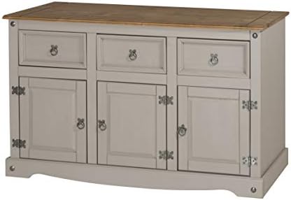 Corona Furniture Corona 3 Door Sideboard Grey Wax, Pine, H80 x W132 x D43cm