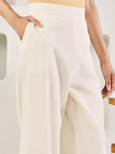 Image of FIORRA Women Baggy Fit Cotton Solid Palazzo