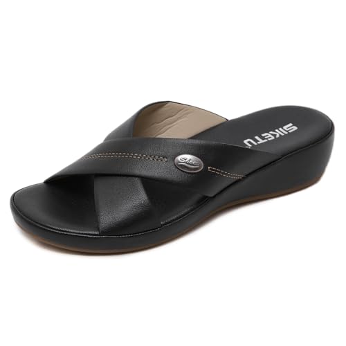 Casual Low Wedges Sandals For Womens Two Strap Open Toe Slip On Summer Beach Walking Dress Slide Sandal