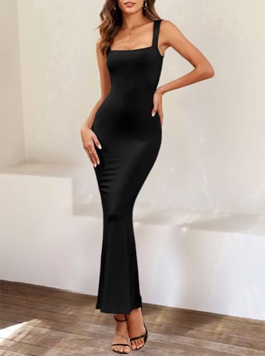 oten Bodycon Maxi Dresses for Women 2025 Summer Sleeveless Square Neck Lounge Ribbed Fitted Semi Formal Tight Long Dress2