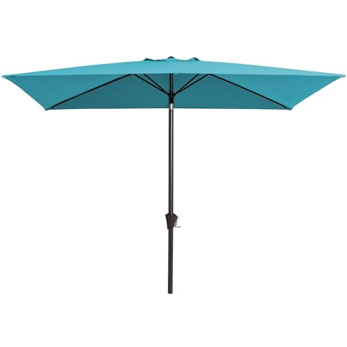 JEAREY 6.5x10ft Olefin Rectangular Patio Umbrella, Rectangle Outdoor Umbrellas with Auto Tilt Crank System, Market Table Umbrella UV Protection Fade-Resistant for Pool Deck Garden Yard, Lake Blue by JEAREY - Used condition - US$61.37