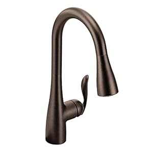 Moen arbor oil rubbed bronze one handle kitchen faucet with pull down sprayer featuring power clean 7594orb  urban country home decor