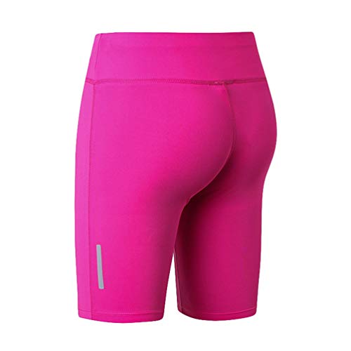 Kaiyei Leggings Cortos Talle Alto Mujer con Tira Reflectante, Mallas Gym Pantalones Gimnasio Deportivos Fitness Lifting-Cadera Running Leggins Compresion Short Rosa Rojo XL Cover