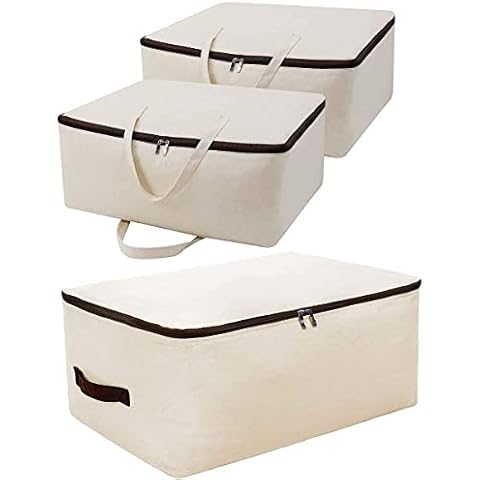 Beige Canvas Soft Storage Bags Set, Breathable Fabric, Large Different Size for Closet Shelves, 1pcs XL Bag, 2pcs L Size Bags Cover