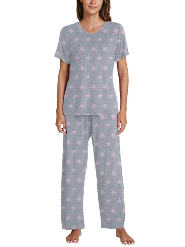 Milan Holiday Conjunto de pijama suave de manga corta con pantalones largos sueltos y cómodos conjuntos de pijama de 2 piezas para mujer, Estrella rosa, S