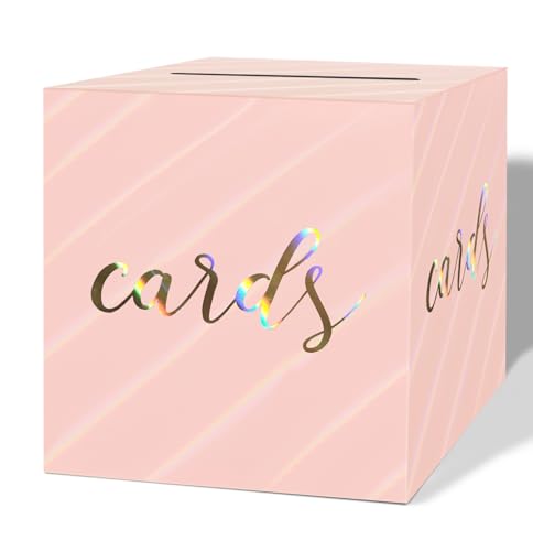 SietDESEO Iridescent Light Pink Card Box for Party 9 x 9 Inch Gift Card Box Holder for Wedding Birthday Graduation Baby Shower Decorations