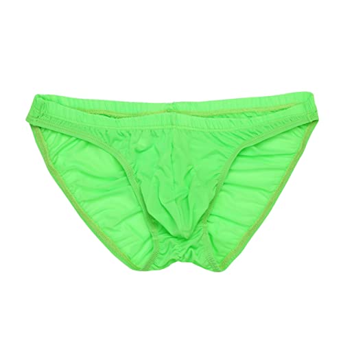 Renvena Mens Bikini Bottoms Bulge Pouch Briefs Elastic Ruched Back Lingerie Panties Swim Underwear Fluorescent Green One Size #TOP3