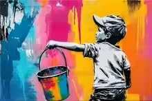 Affiche garçon seau peinture graffiti abstrait toile déco murale maison - 3