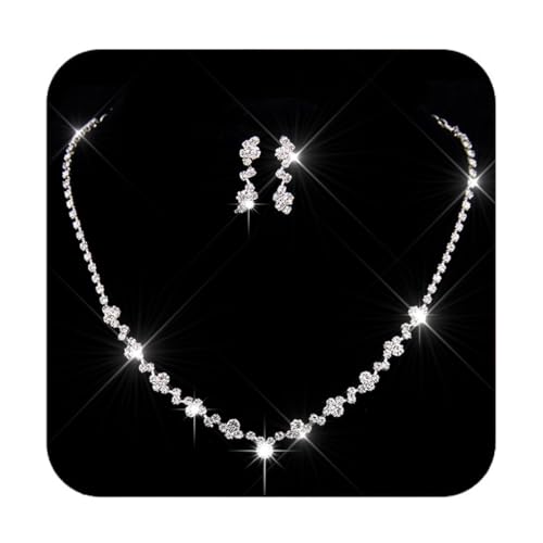 Unicra Silber Hochzeit Schmuck Sets Formal Bridal Jewelry Set Rhinestone Prom Halskette für Frauen und Bräute Unicra Silber Hochzeit Schmuck Sets Formal Bridal Jewelry Set Rhinestone Prom Halskette für Frauen und Bräute