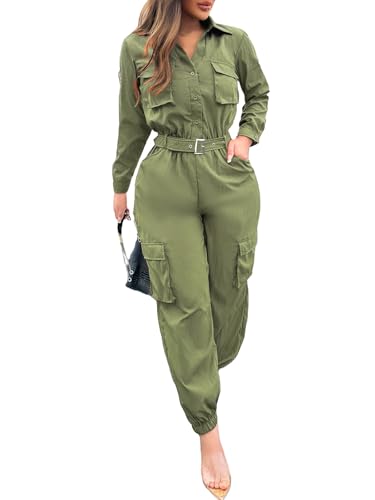 Gudasuo Women's Cargo Jumpsuits Wide Leg Baggy Loose Pants Dressy