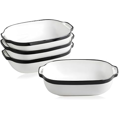 UIBFCWN Ceramic Baking Dish, 20oz, 7.8" x 5.3" Rectangular Small Baking Pan, Individual Casserole Dish Oven Safe, Table Serving Dishes, Lasagna Pan Crème Brulee Bakeware Set with Double Handles Cover